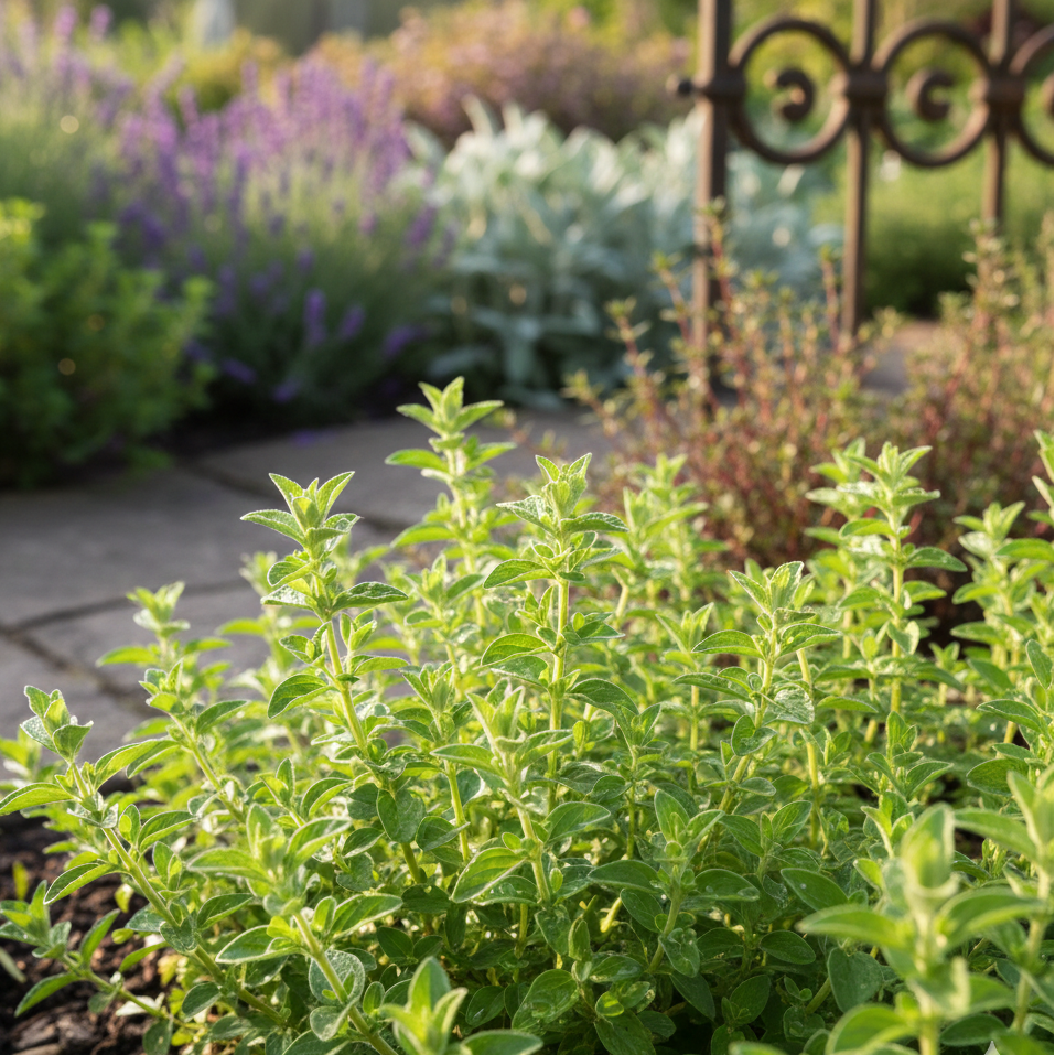 Origanum majorana Sweet Marjoram -- the knotted herb of traditional English cooking, floral and perfumed with hints of pine and citrus for sausages and roast meats