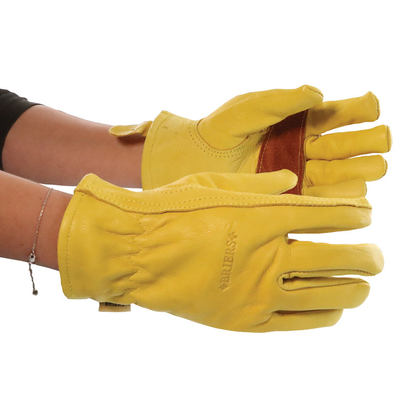 Golden leather gardening gloves
