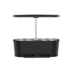 Front view of the black 15 pod smart garden with empty pods, lamp raised