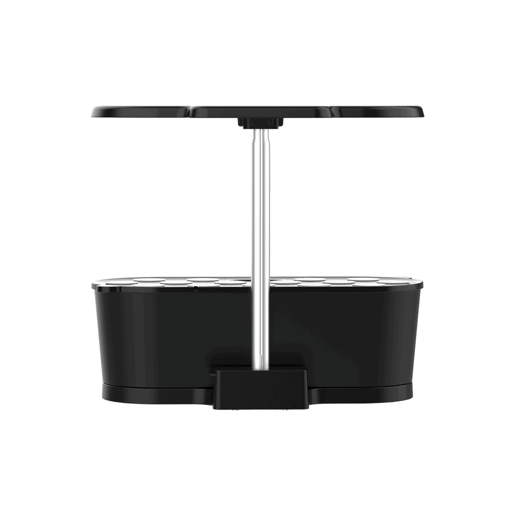 Rear view of the black 15 pod smart garden showing the lamp stand