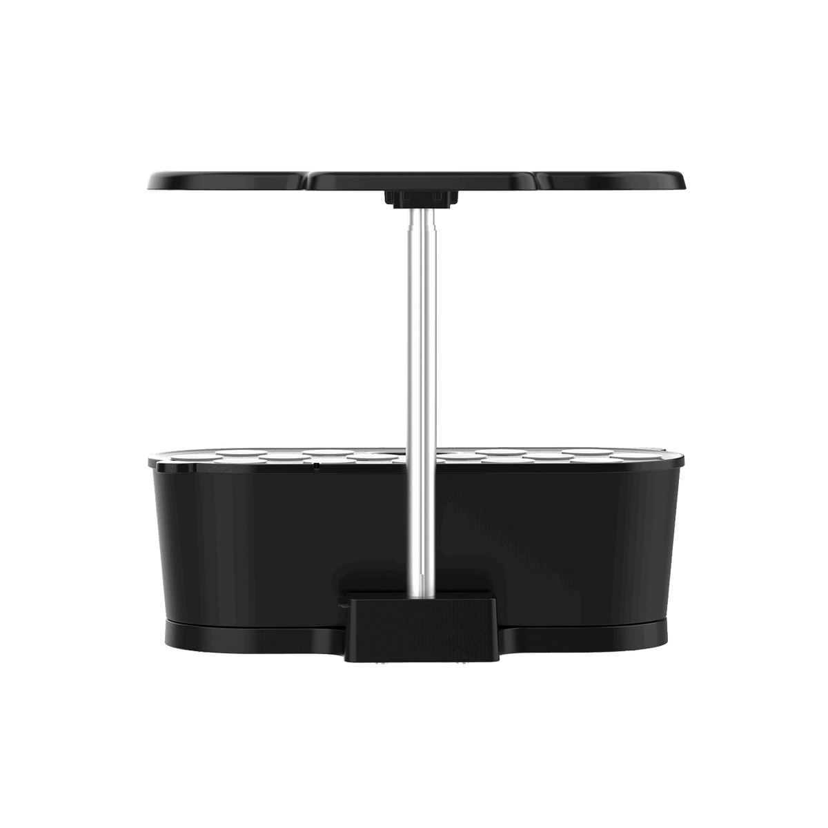 Rear view of the black 15 pod smart garden showing the lamp stand
