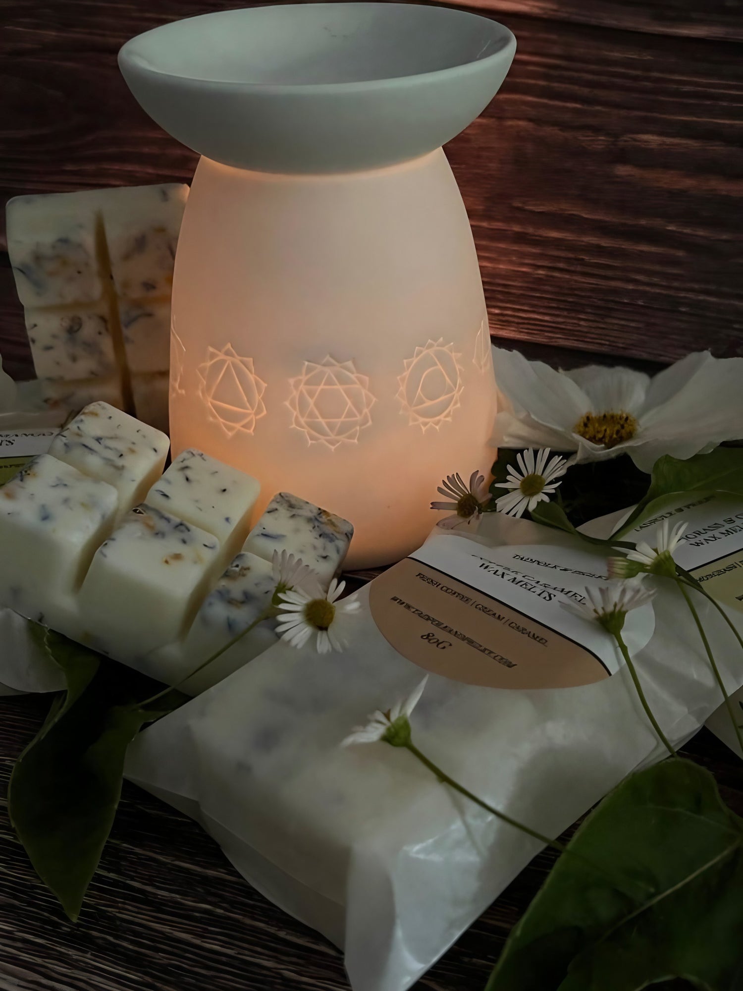 White Ceramic Seven Chakra Wax Melt Burner