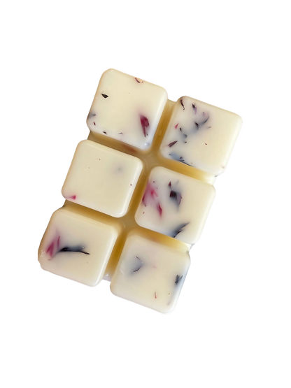 Close-up of the Coffee Caramel Wax Melt Bar with floral accents