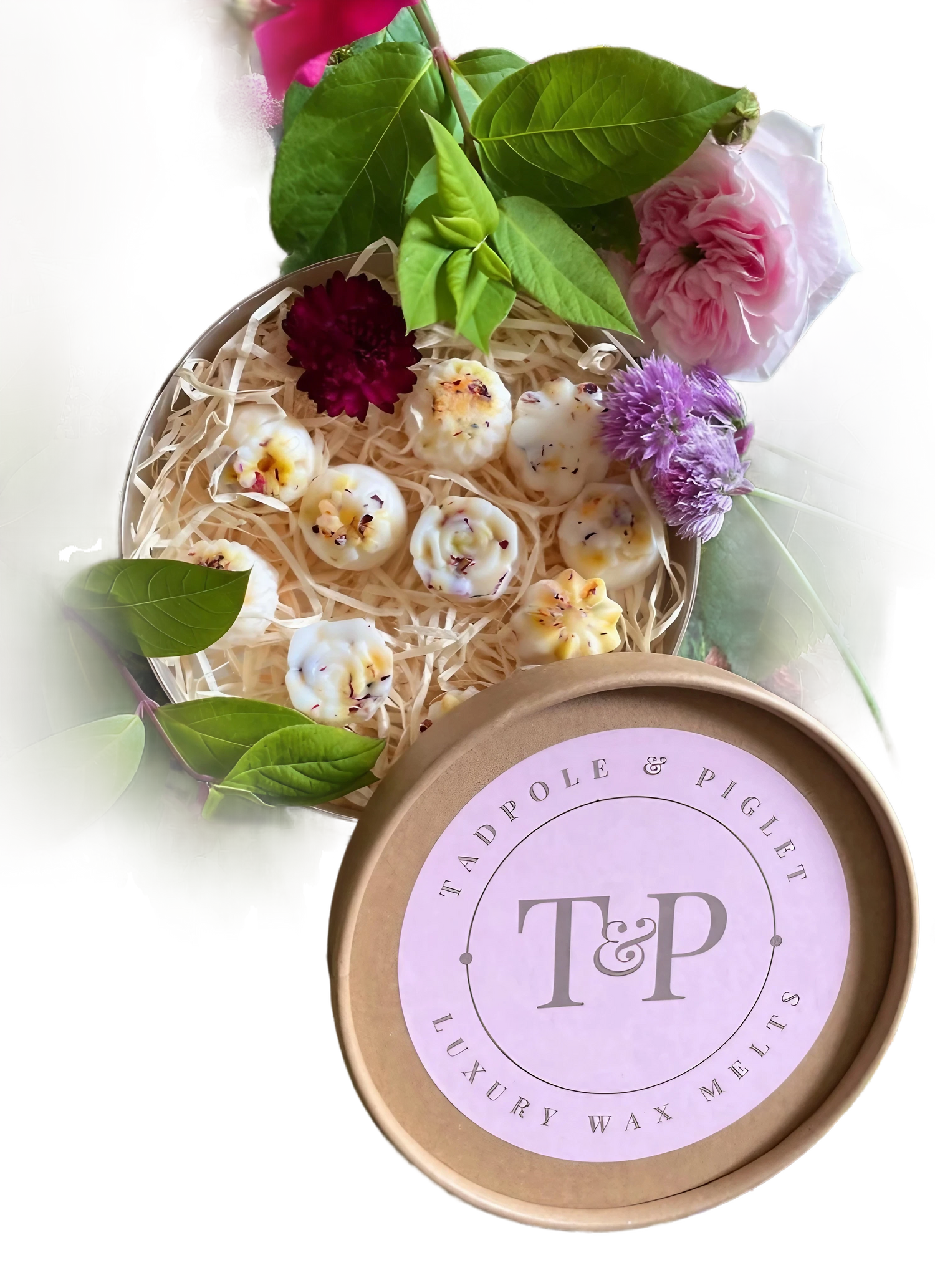 Cottage Garden Botanical Wax Melts in a pink box with a branded label