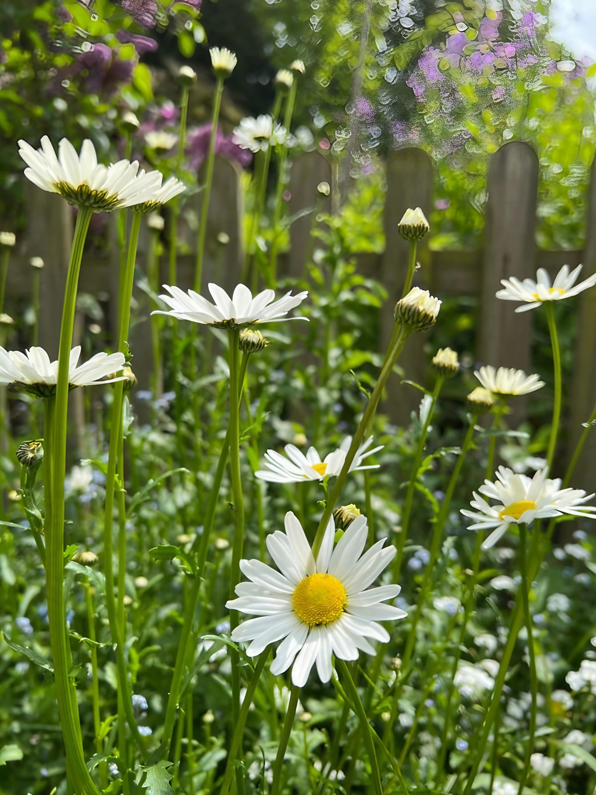 Field of Oxeye Daisies under bright sunlight