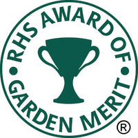 A green trophy icon in the center of a circular badge reads RHS AWARD OF GARDEN MERIT—perfect for displaying Bishy Barnabees Cottage Garden Nigella 'Miss Jekyll Mixed' seeds, ideal for dried flower arrangements.