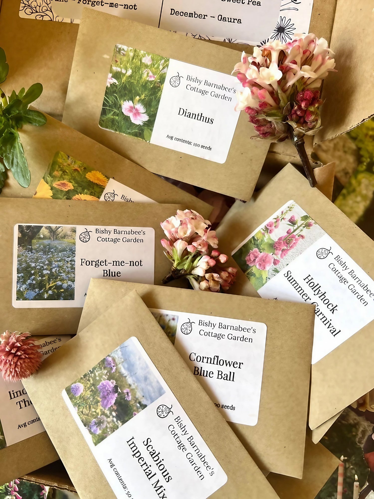 Assorted seed packets from the &quot;A Year in the Cottage Garden - Flower Box&quot; set