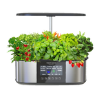 21 pod smart garden deluxe in stainless steel with basil and red chillies, white background