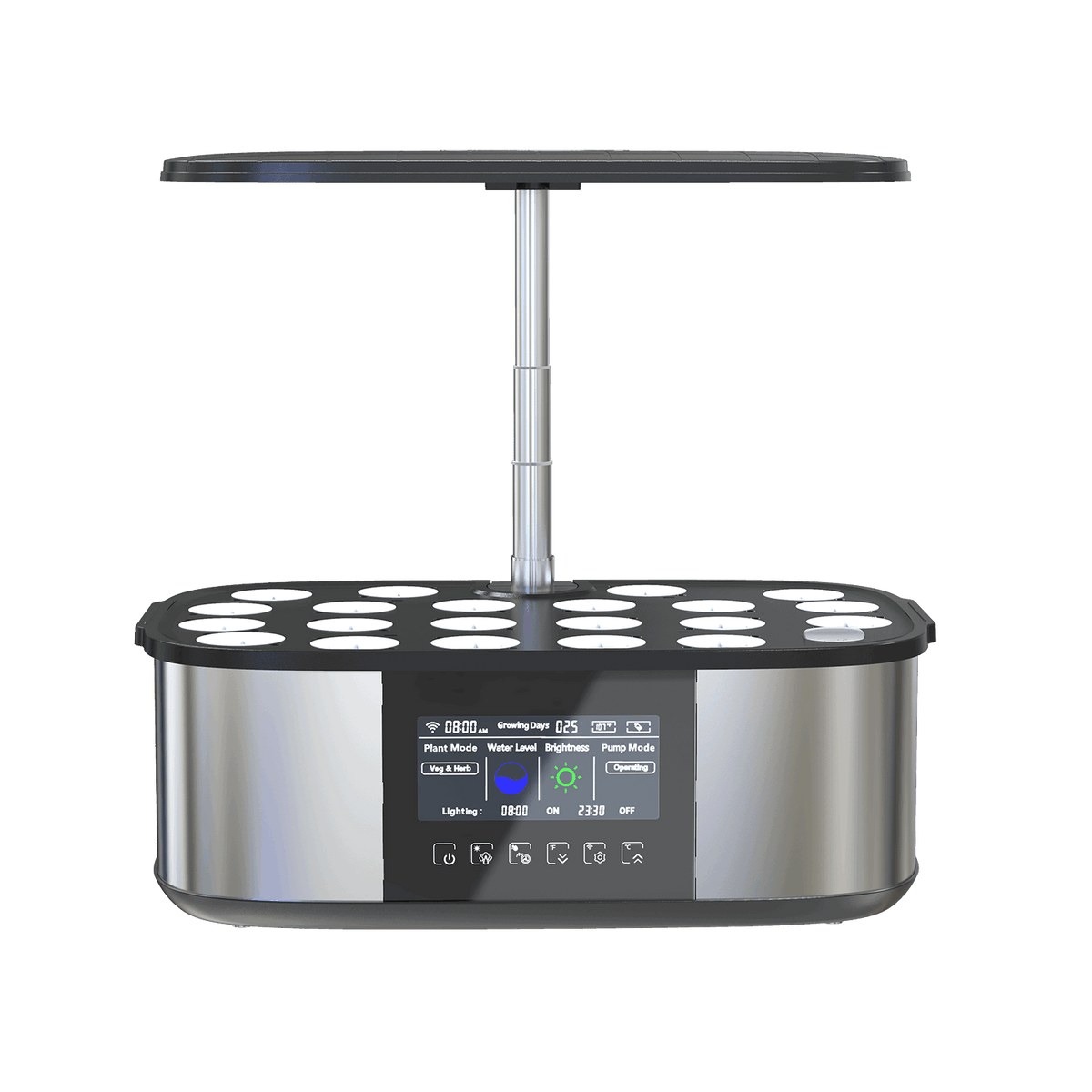 21 pod smart garden deluxe with empty pods and the LED lamp raised