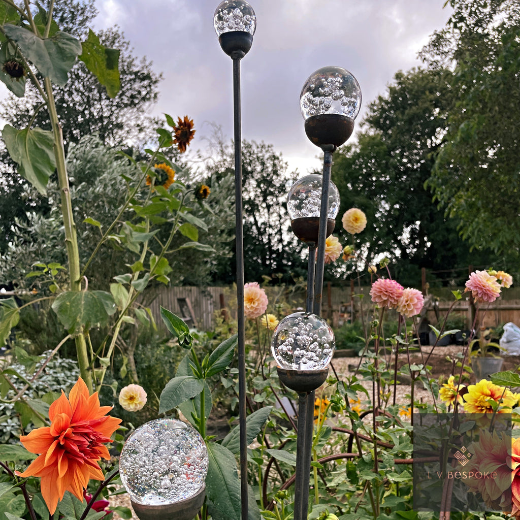 Bespoke Cluster of 5 Tall Glass Garden Feature | 1150mm Steel Stake