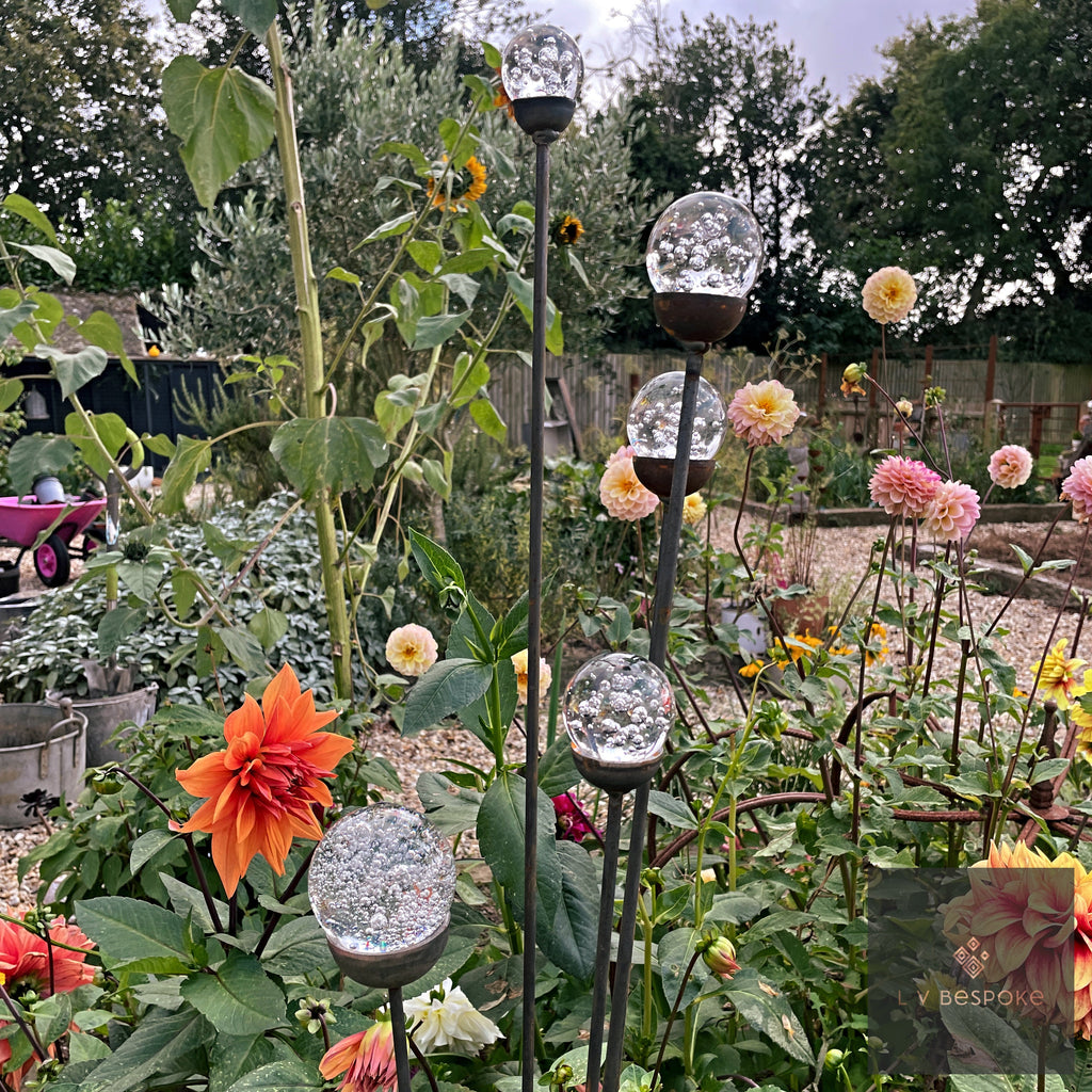 Bespoke Cluster of 5 Tall Glass Garden Feature | 1150mm Steel Stake