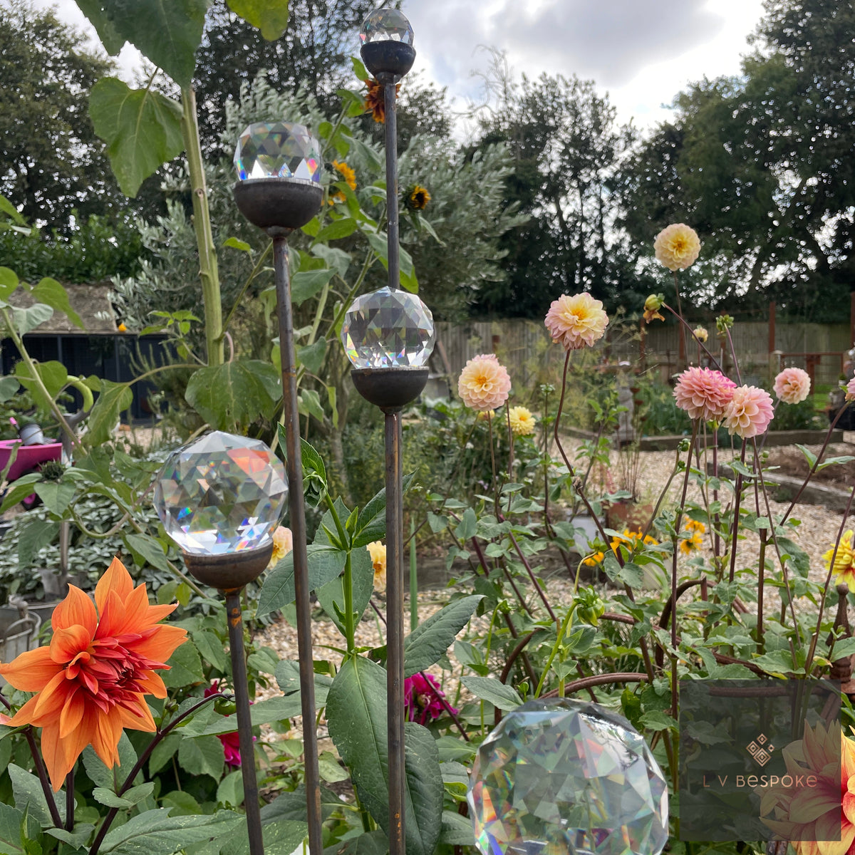 Bespoke Cluster of 5 Tall Glass Garden Feature | 1150mm Steel Stake