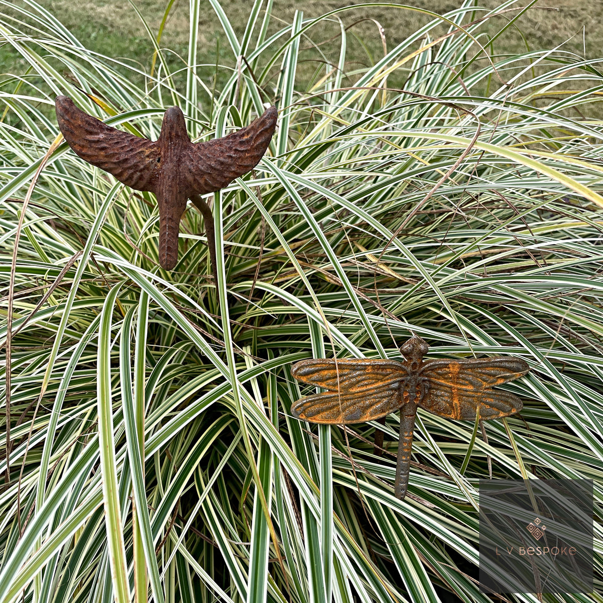 Bird & Insect Garden Stakes (Raw Steel, Two Heights)
