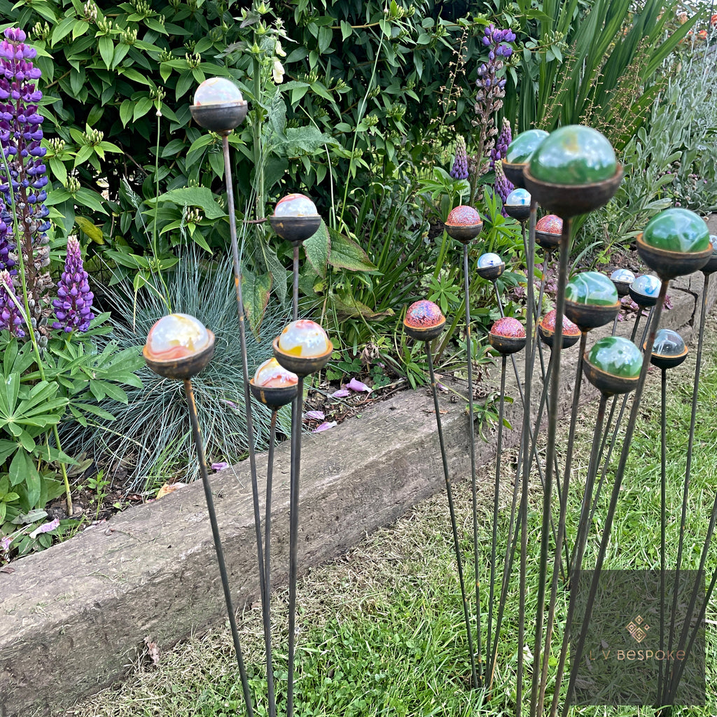 Bespoke Cluster of 5 Colourful Marbles | Splayable Garden Stake