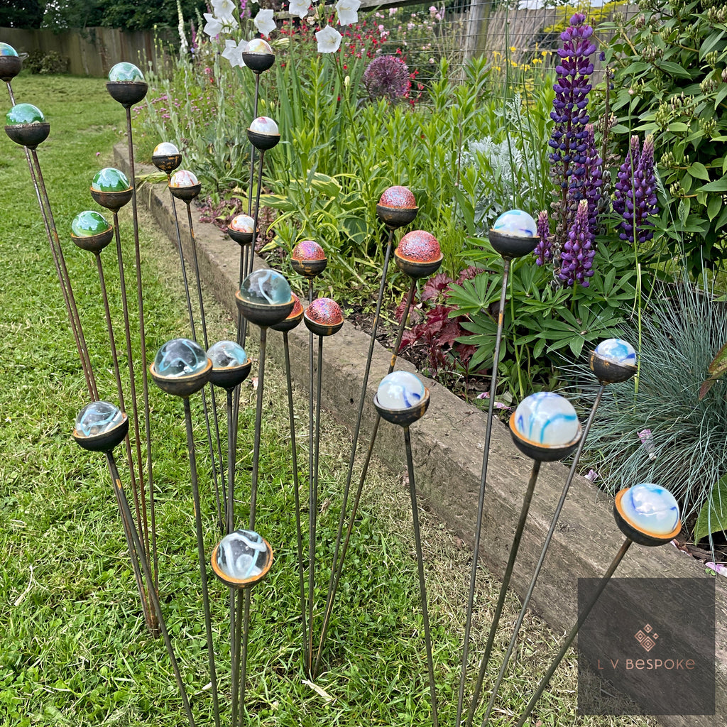 Bespoke Cluster of 5 Colourful Marbles | Splayable Garden Stake
