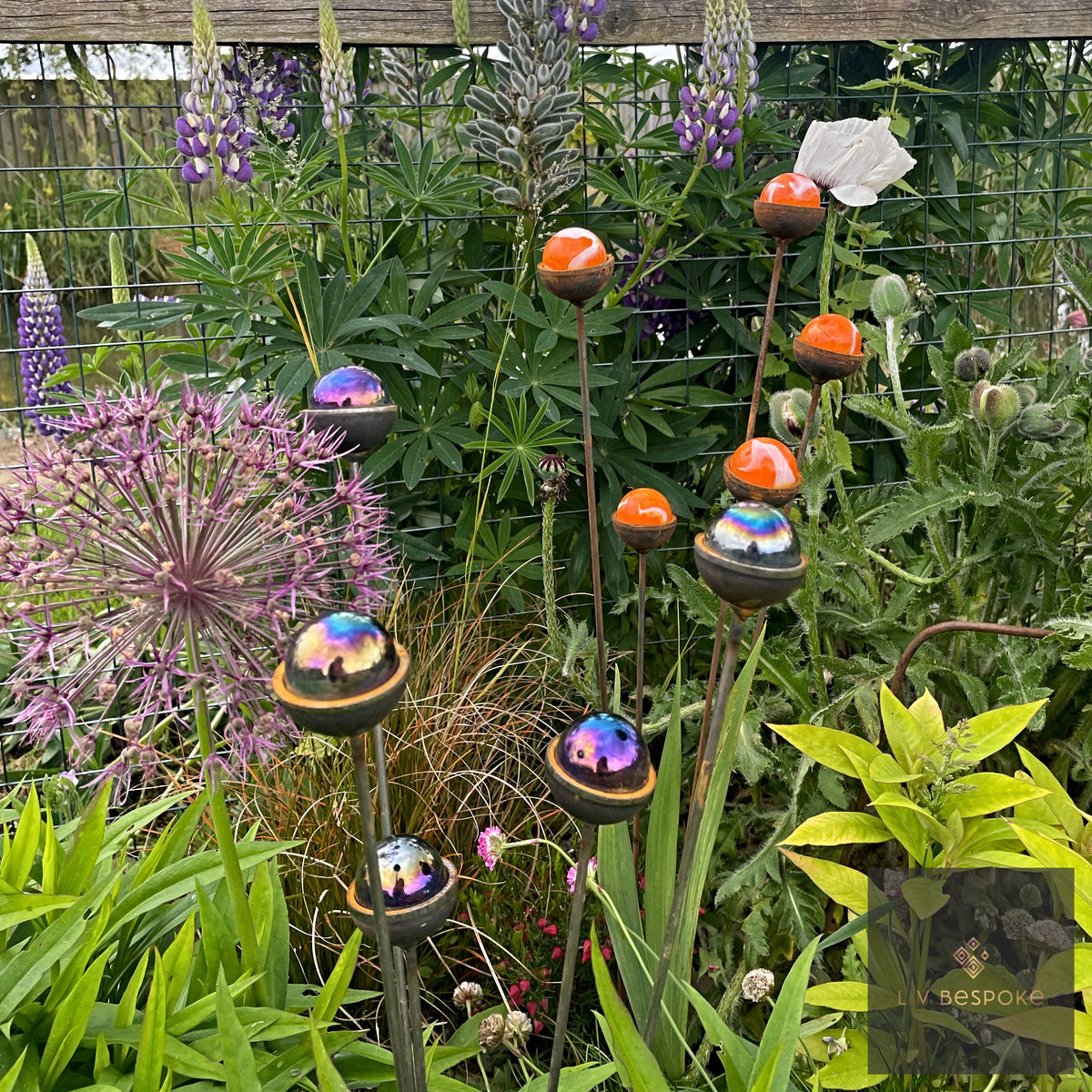 Bespoke Cluster of 5 Colourful Marbles | Splayable Garden Stake