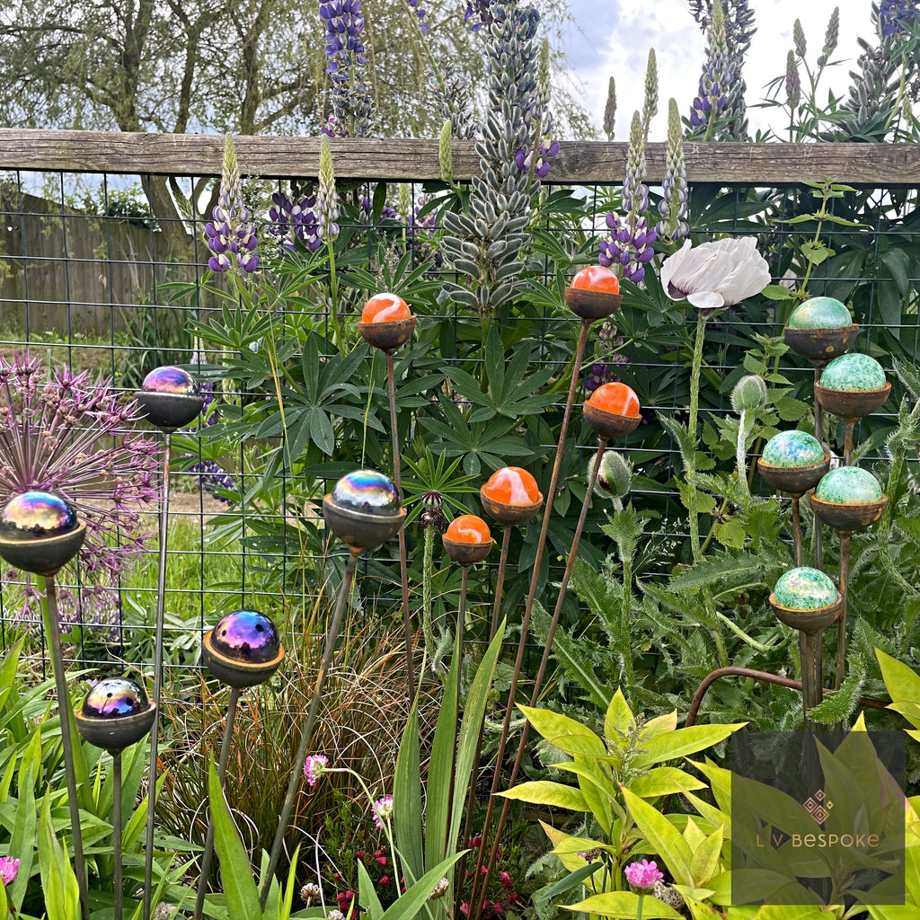 Bespoke Cluster of 5 Colourful Marbles | Splayable Garden Stake