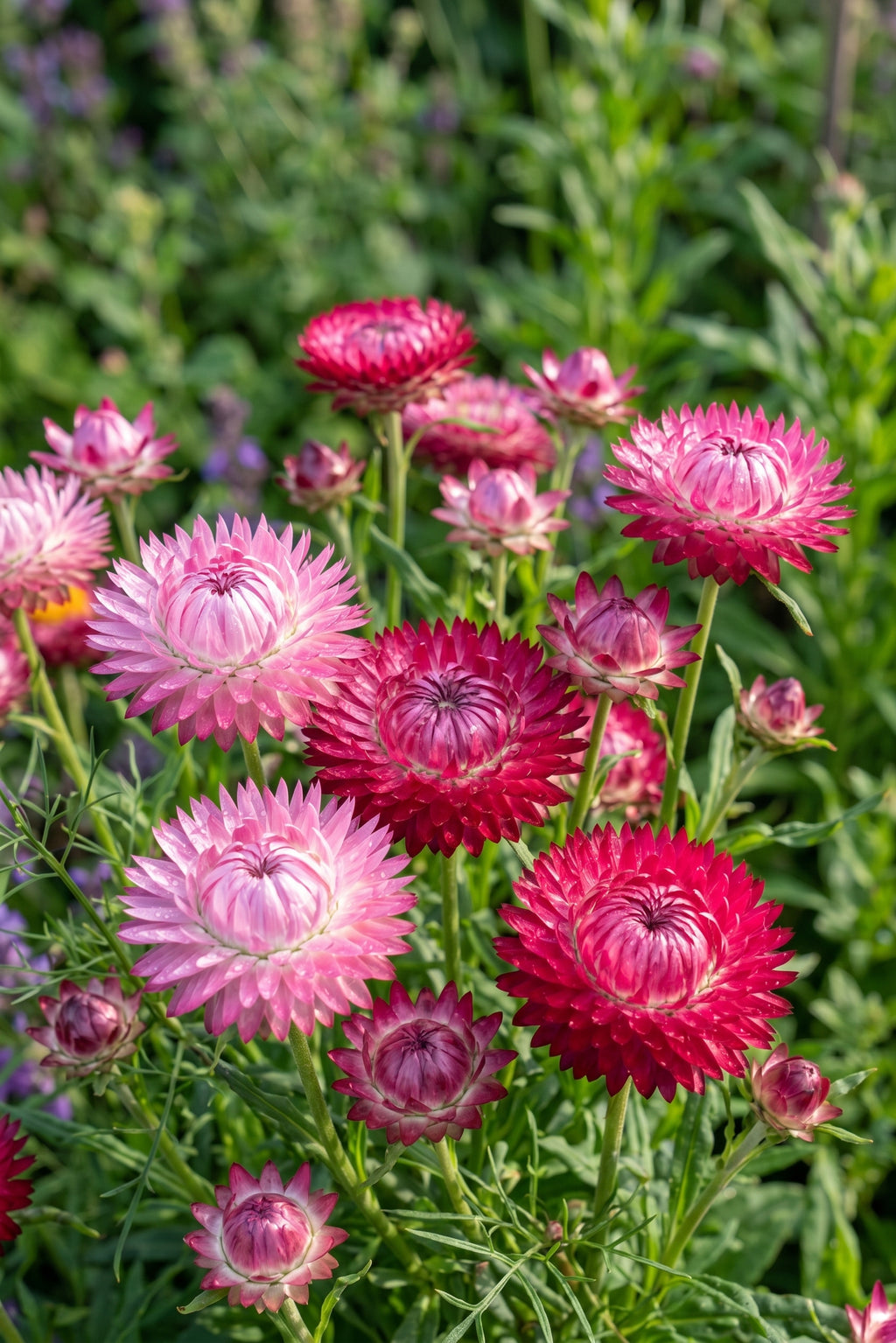 Strawflower Bright Rose (Xerochrysum bracteatum) – rose-red and pink papery blooms