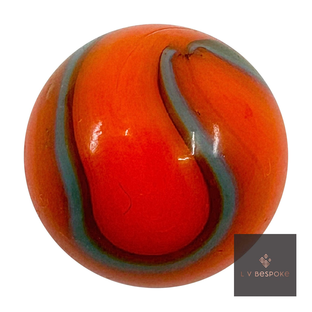 Lustered Valkyrie marble – orange with a blue-grey swirl