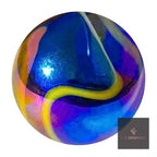 Snorkel marble – iridescent blue with a yellow swirl