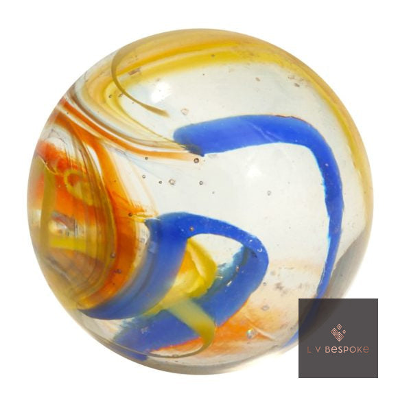 Fiesta marble – clear glass with orange, yellow and blue ribbons