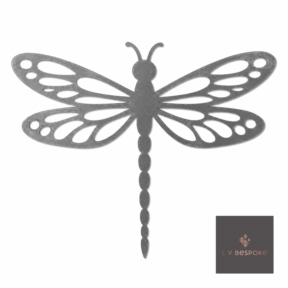 Cut steel dragonfly silhouette with lacy wings
