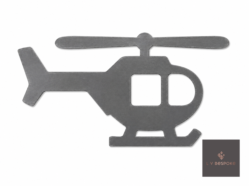 Cut steel helicopter silhouette topper