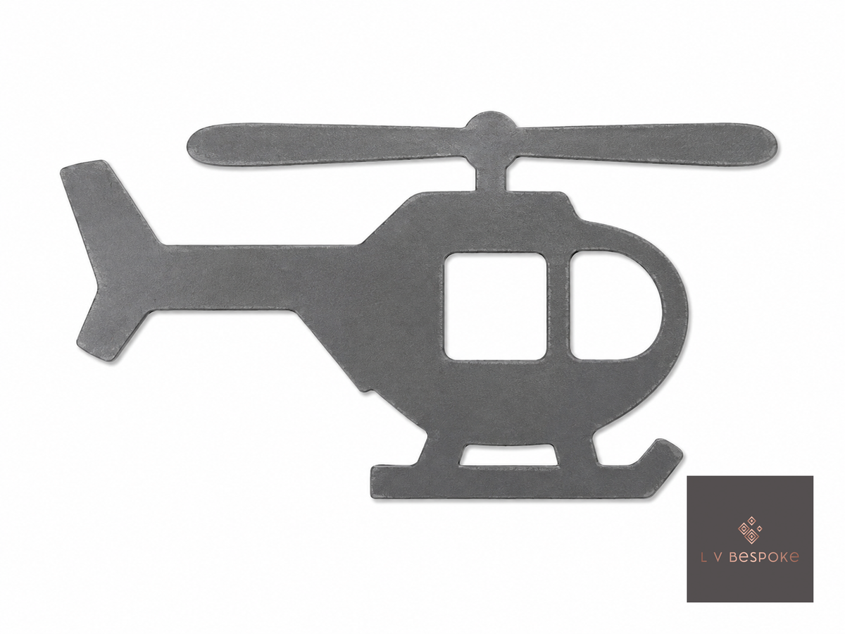 Cut steel helicopter silhouette topper