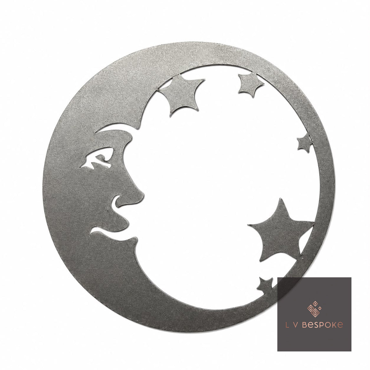 Cut steel moon face with stars topper