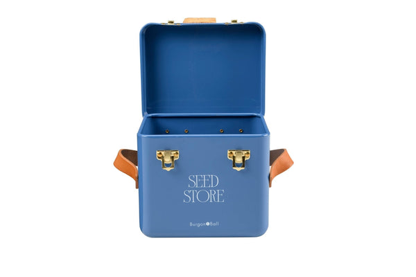 Burgon & Ball Collector Mini Seed Store in Cotswold Blue with Leather Handles
