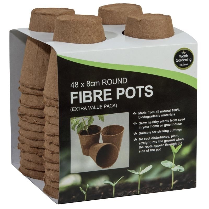 Garland 8cm Biodegradable Fibre Pots | 48-Pack Peat-Free Starter Pots