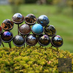Cluster of metallic glass ball garden stakes