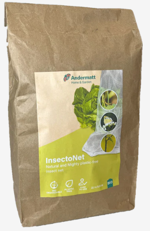 InsectoNet brown paper bag with biodegradable, plastic-free and reusable icons
