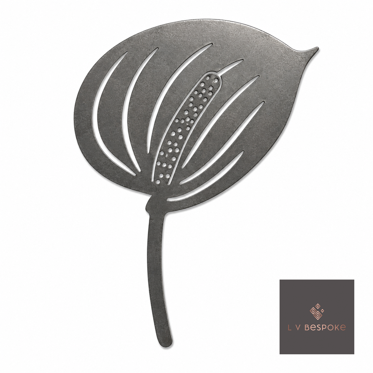 Short floral metal garden stake – anthurium-style tropical leaf design