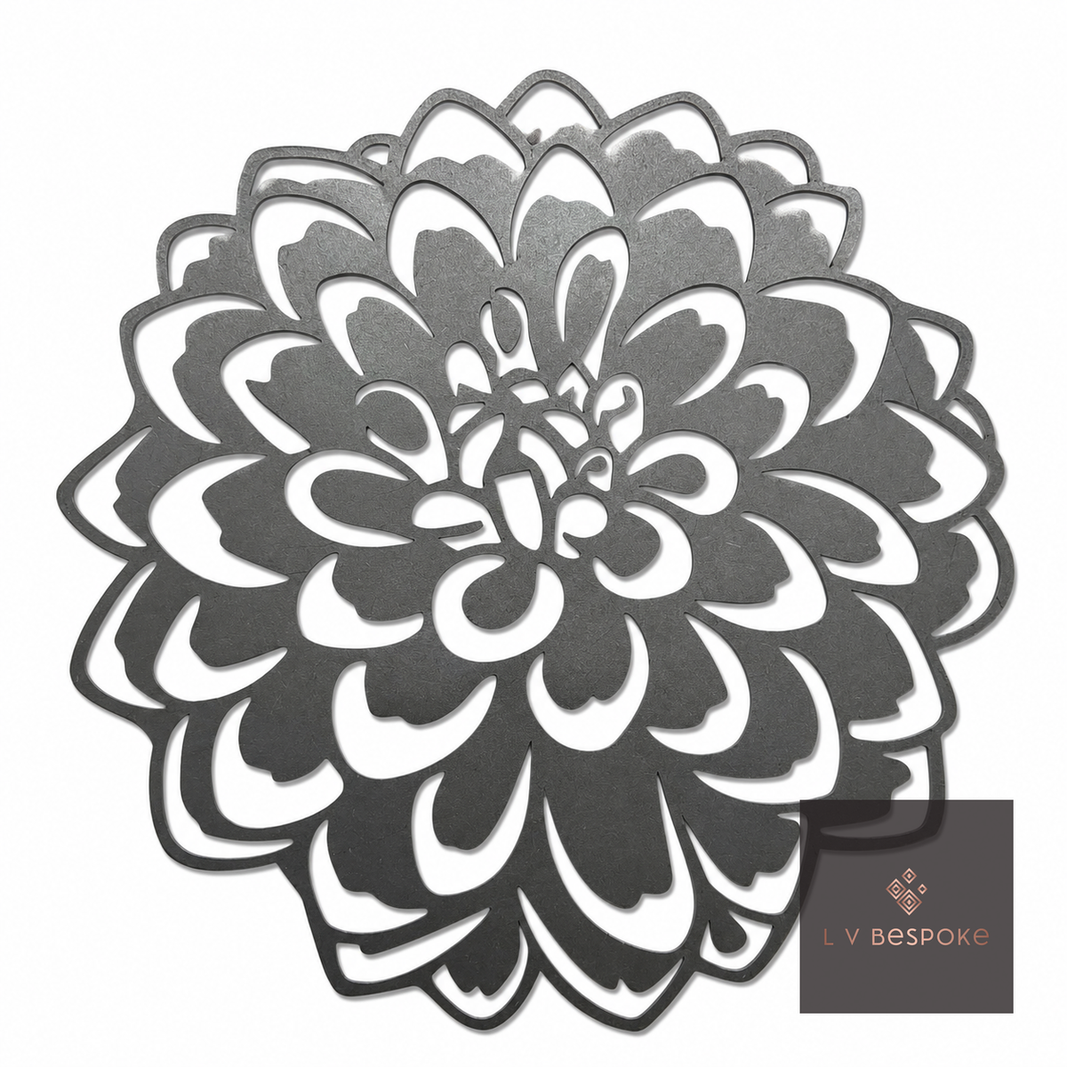 Short floral metal garden stake – dahlia design 4, pompon-style cut metal