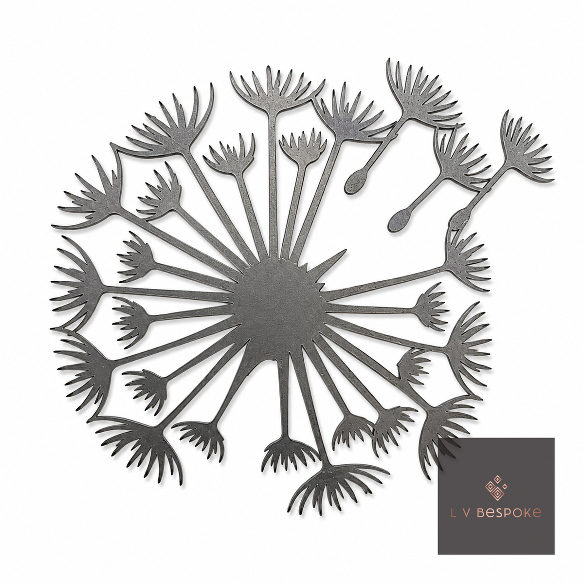 Short floral metal garden stake – dandelion clock design