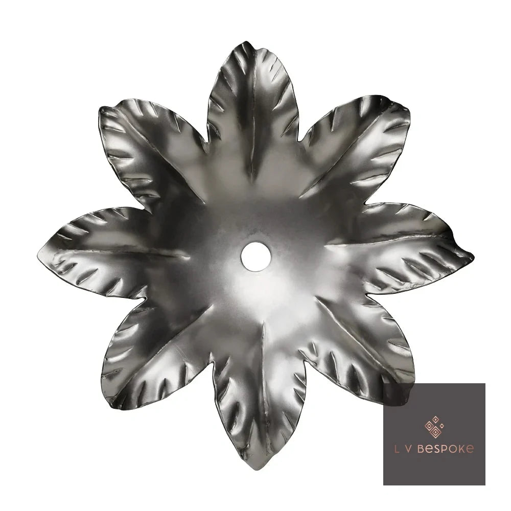 Short floral metal garden stake – forged flower with pointed petals