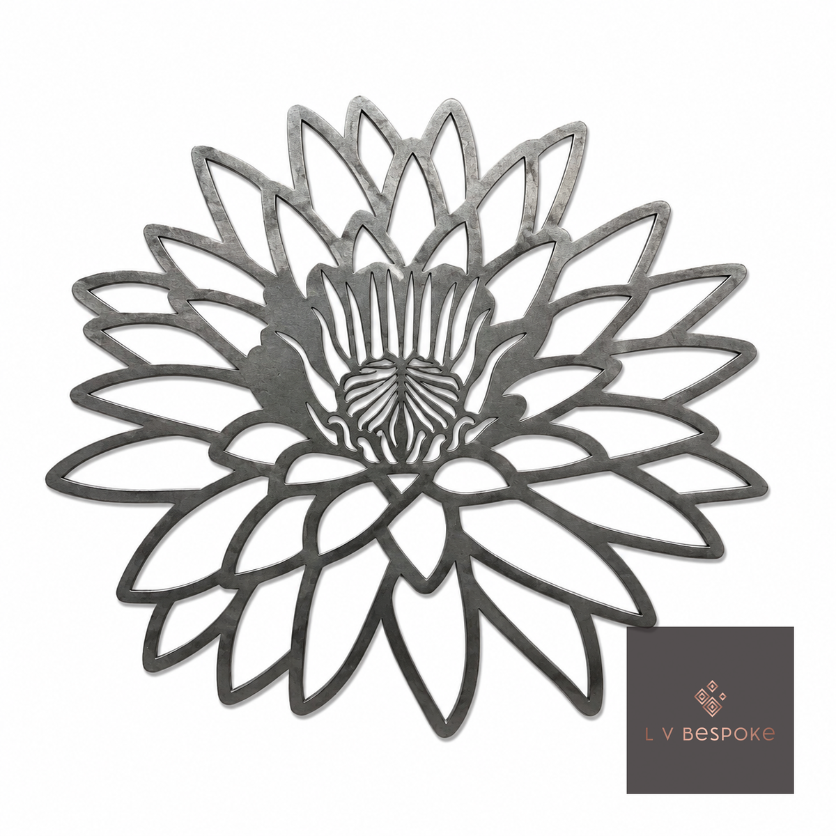 Tall floral metal garden stake – dahlia design 3 with pointed layered petals