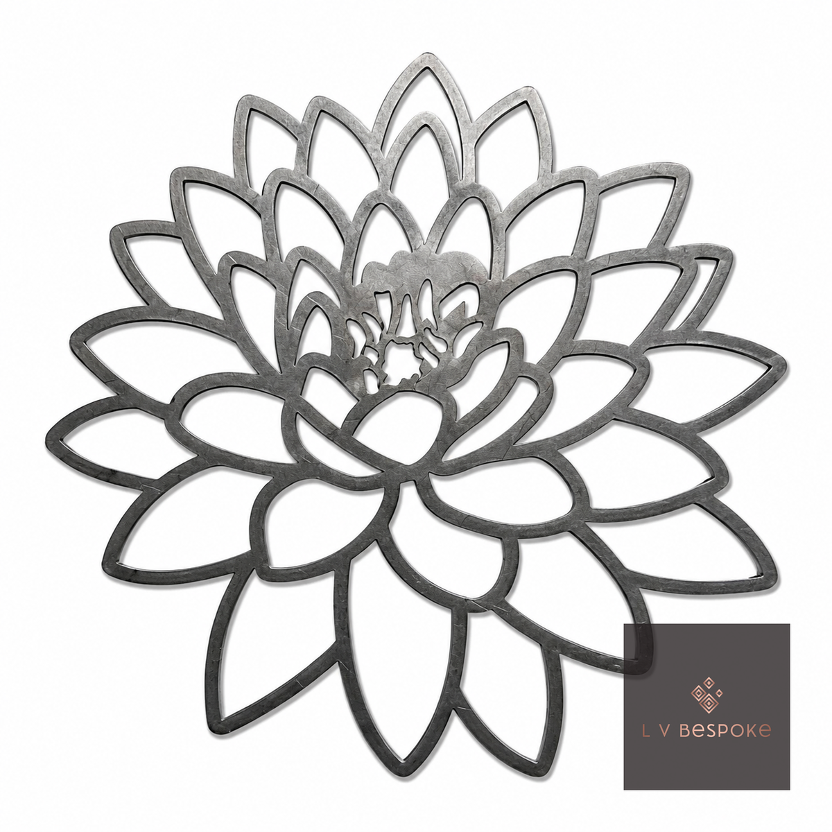 Tall floral metal garden stake – dahlia design 6 with open cut-metal petals