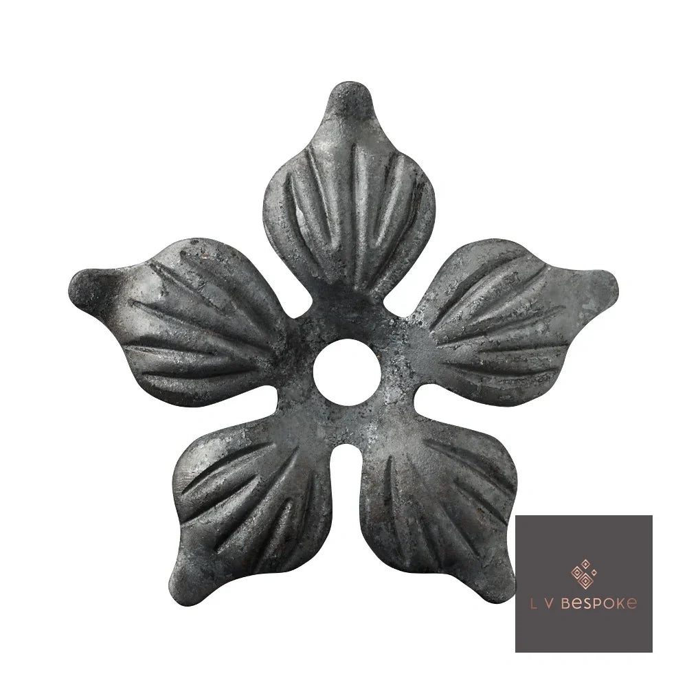 Tall floral metal garden stake – forged five-petal flower with a central hole