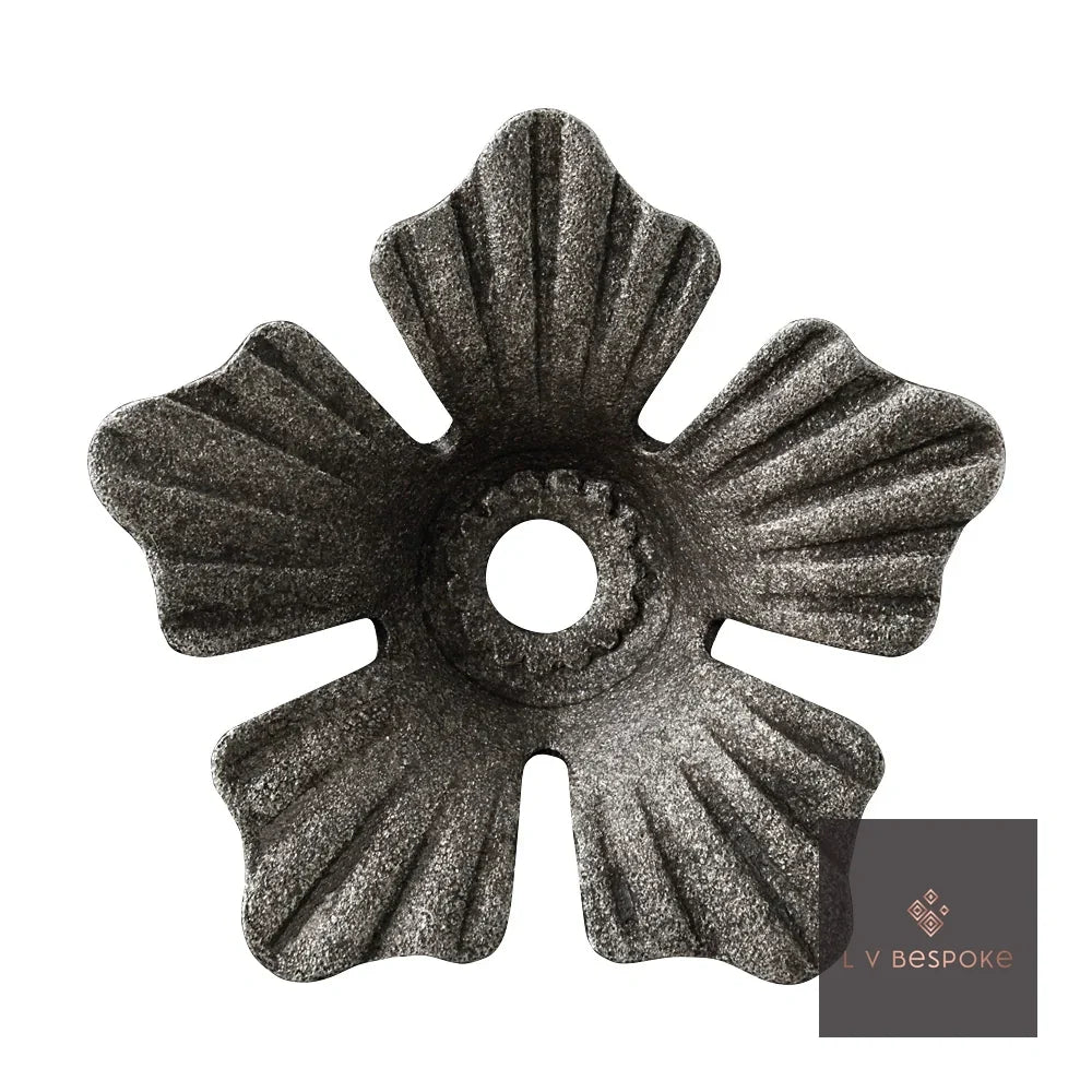 Tall floral metal garden stake – forged five-petal textured flower
