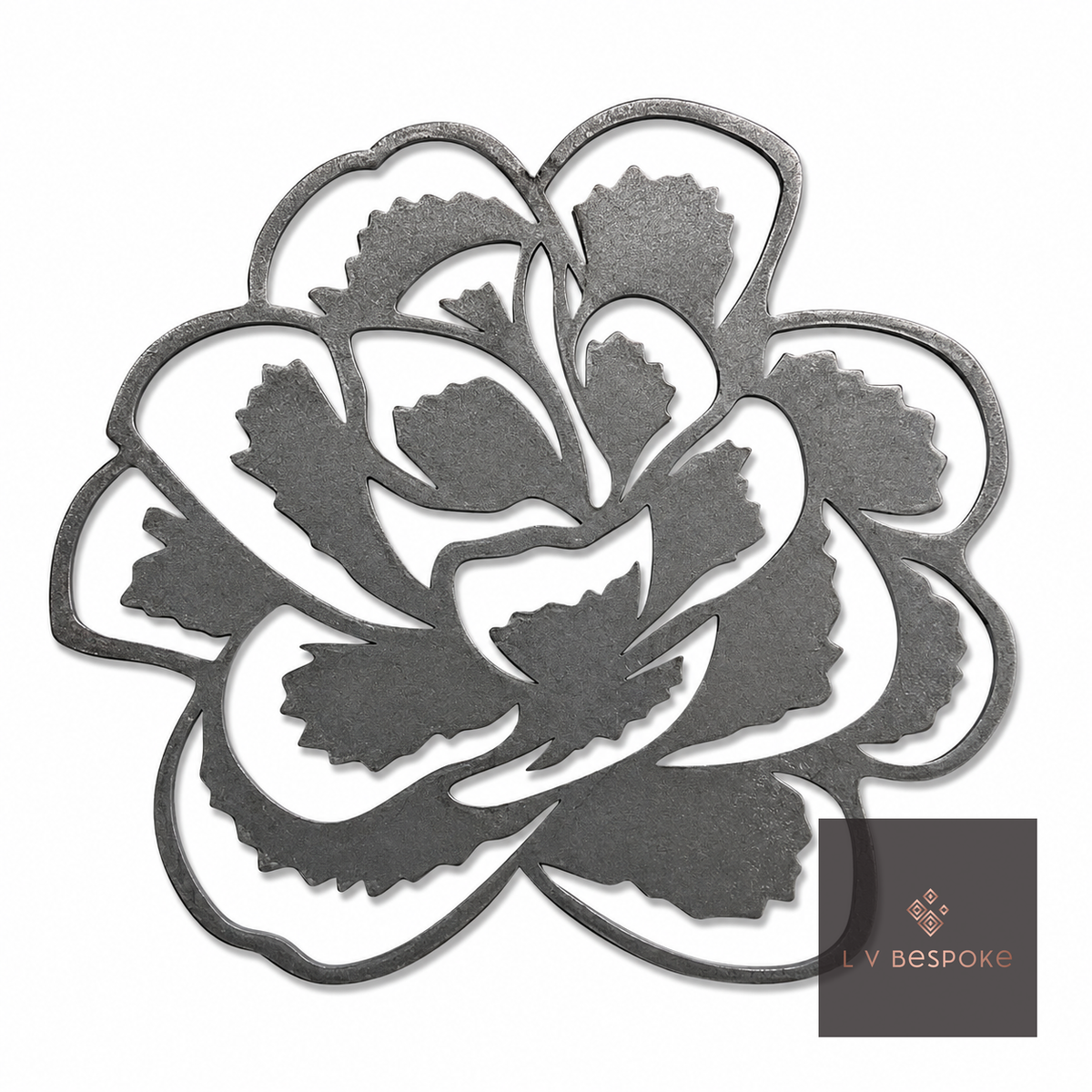 Tall floral metal garden stake – cut-metal rose design with ruffled petals