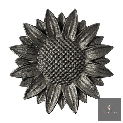Tall floral metal garden stake – forged sunflower head with a textured centre