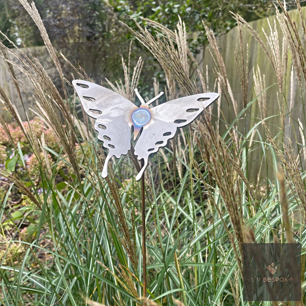 Swaying Garden Stakes – white butterfly among grasses